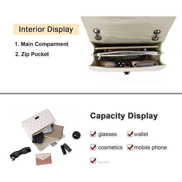 Women White-i PU Quilted Stylish Crossbody Bag with Chain Strap & Flap Closure - Picture 4 of 6